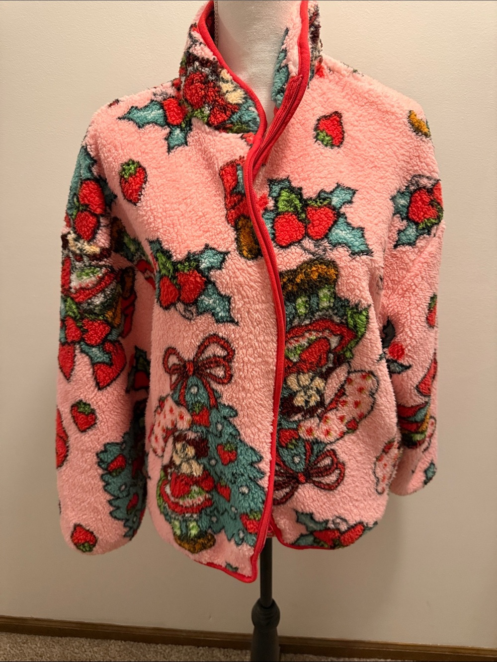 Women’s Strawberry Shortcake Pink Holiday Fleece Jacket